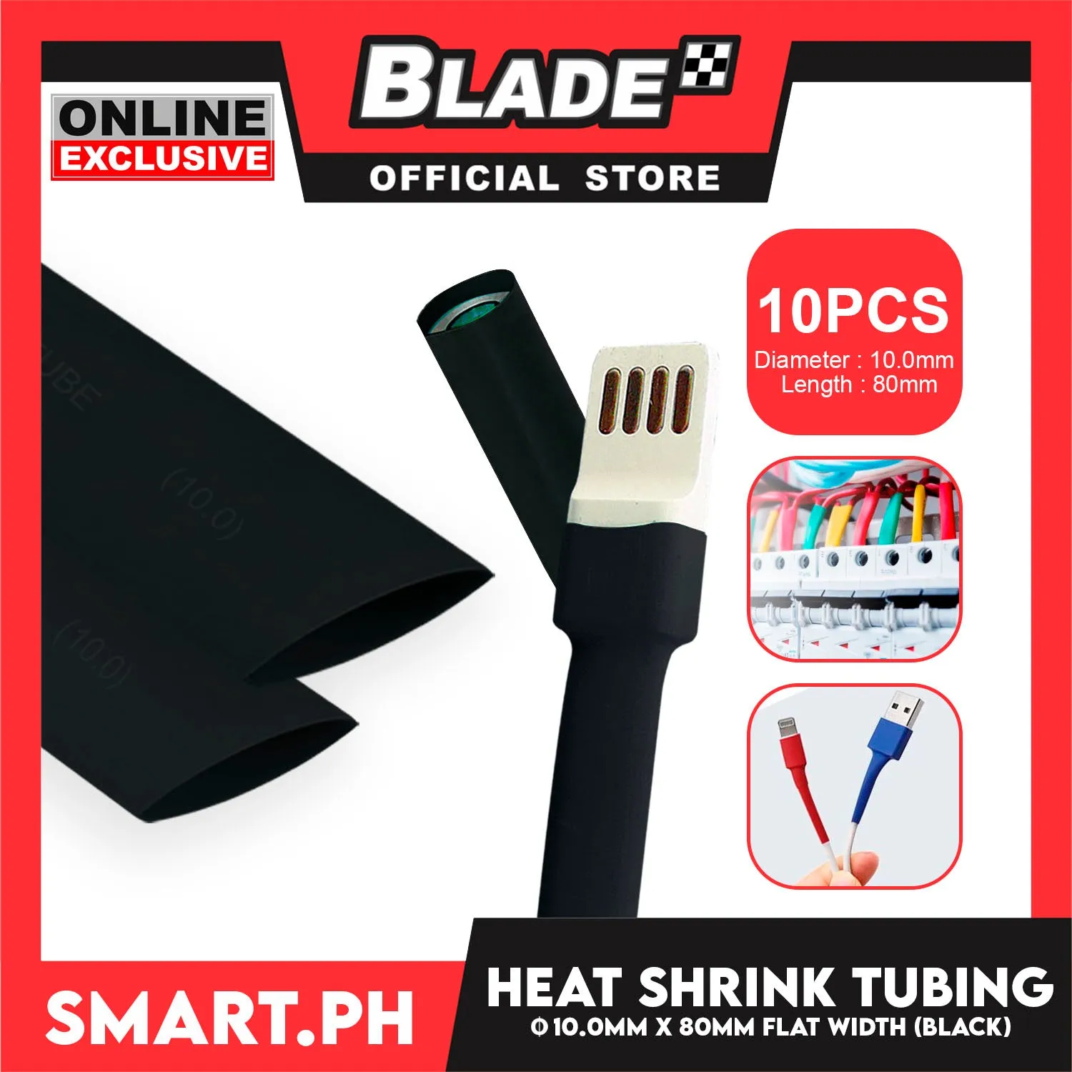 10pcs Heat Shrink Tube Wire Flat 10.0x80mm (Black) Insulated Heat Shrink Tubing Cable Wrap