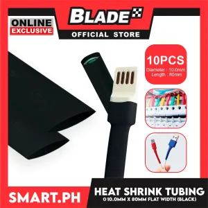 10pcs Heat Shrink Tube Wire Flat 10.0x80mm (Black) Insulated Heat Shrink Tubing Cable Wrap