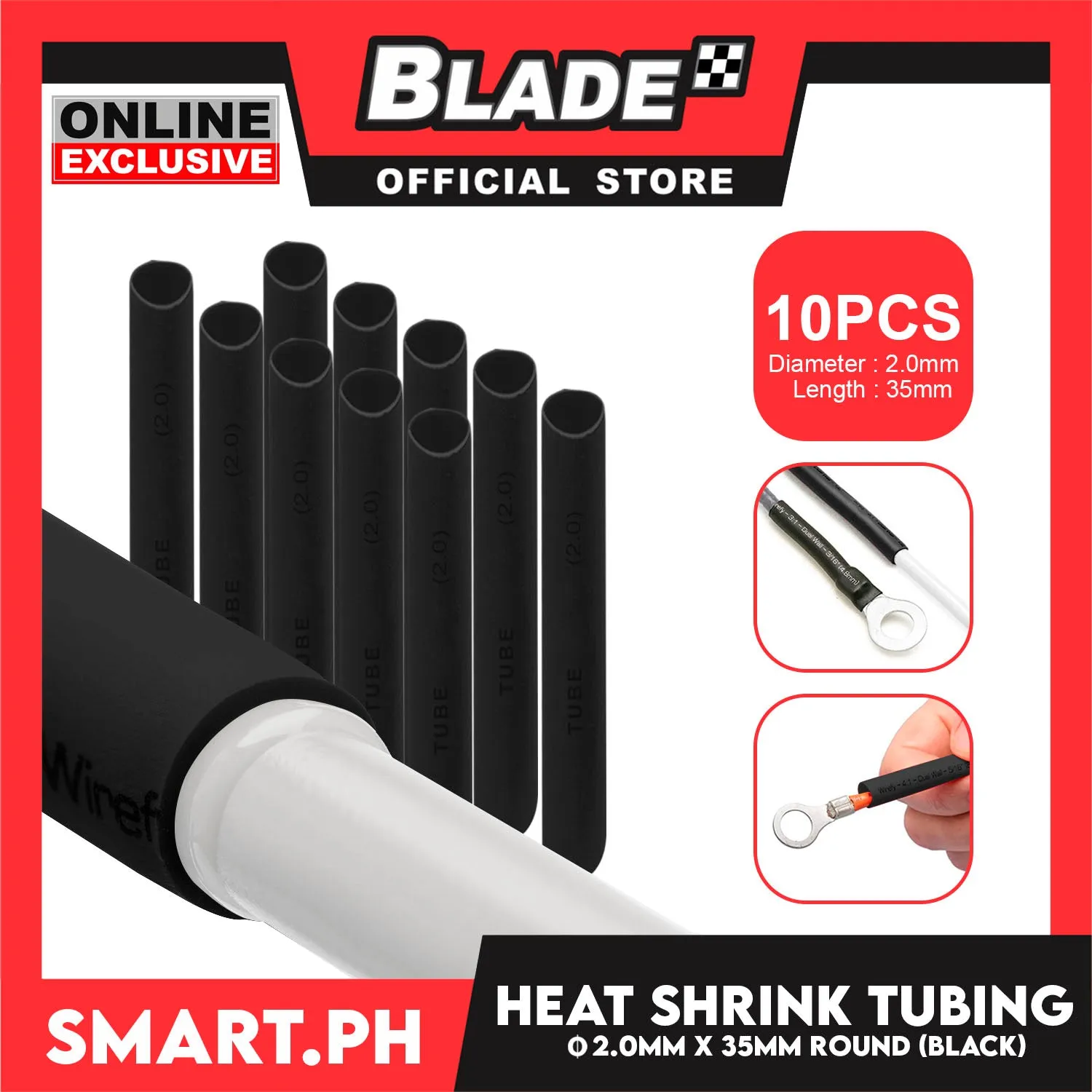 10pcs Heat Shrink Tube Wire Round 2.0x35mm (Black) Insulated Heat Shrink Tubing Cable Wrap