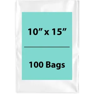 10X15 inches Clear Flat Poly Bags 2Mil Open Top (LDPE)