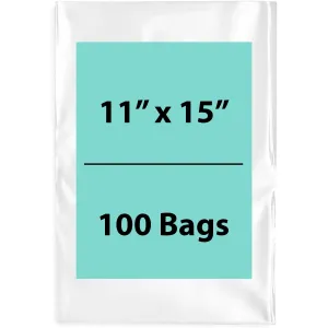 11X15 inches Clear Flat Poly Bags 1.5Mil Open Top (LDPE)