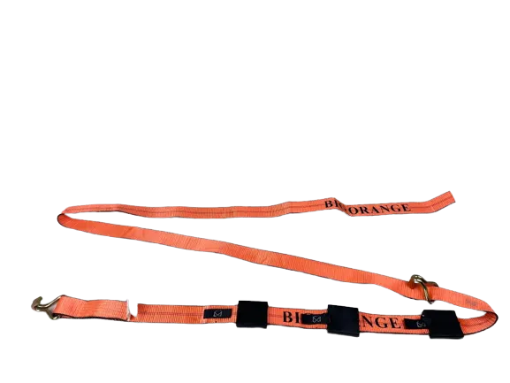 12FT Big Orange Wheel Strap with 3 Rubber Tread Grabs (Wire Hook)