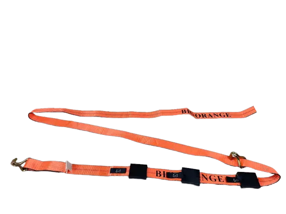 12FT Big Orange Wheel Strap with 3 Rubber Tread Grabs (Wire Hook)