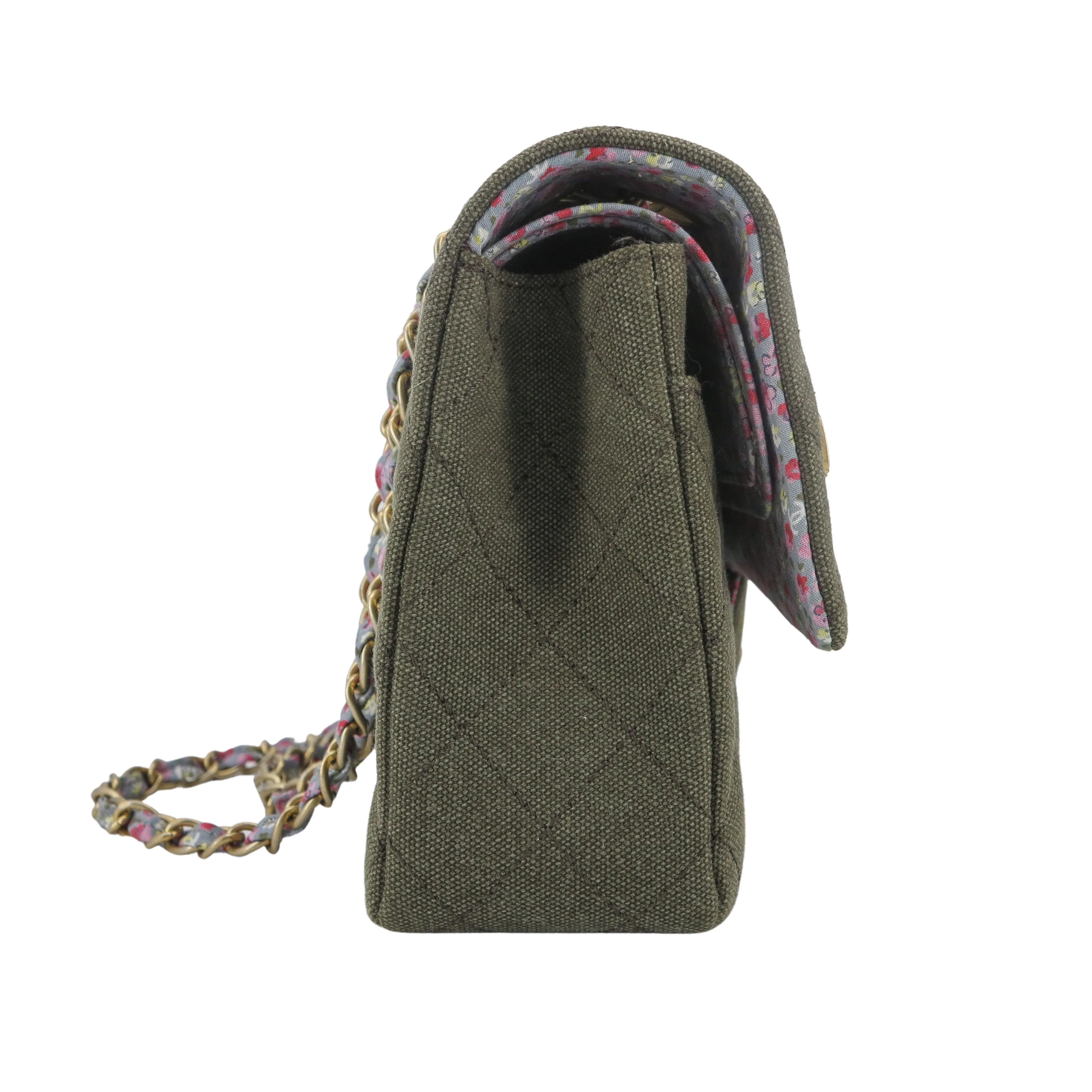 17C Coco Cuba Charms Khaki Canvas Medium Classic Double Flap Bag
