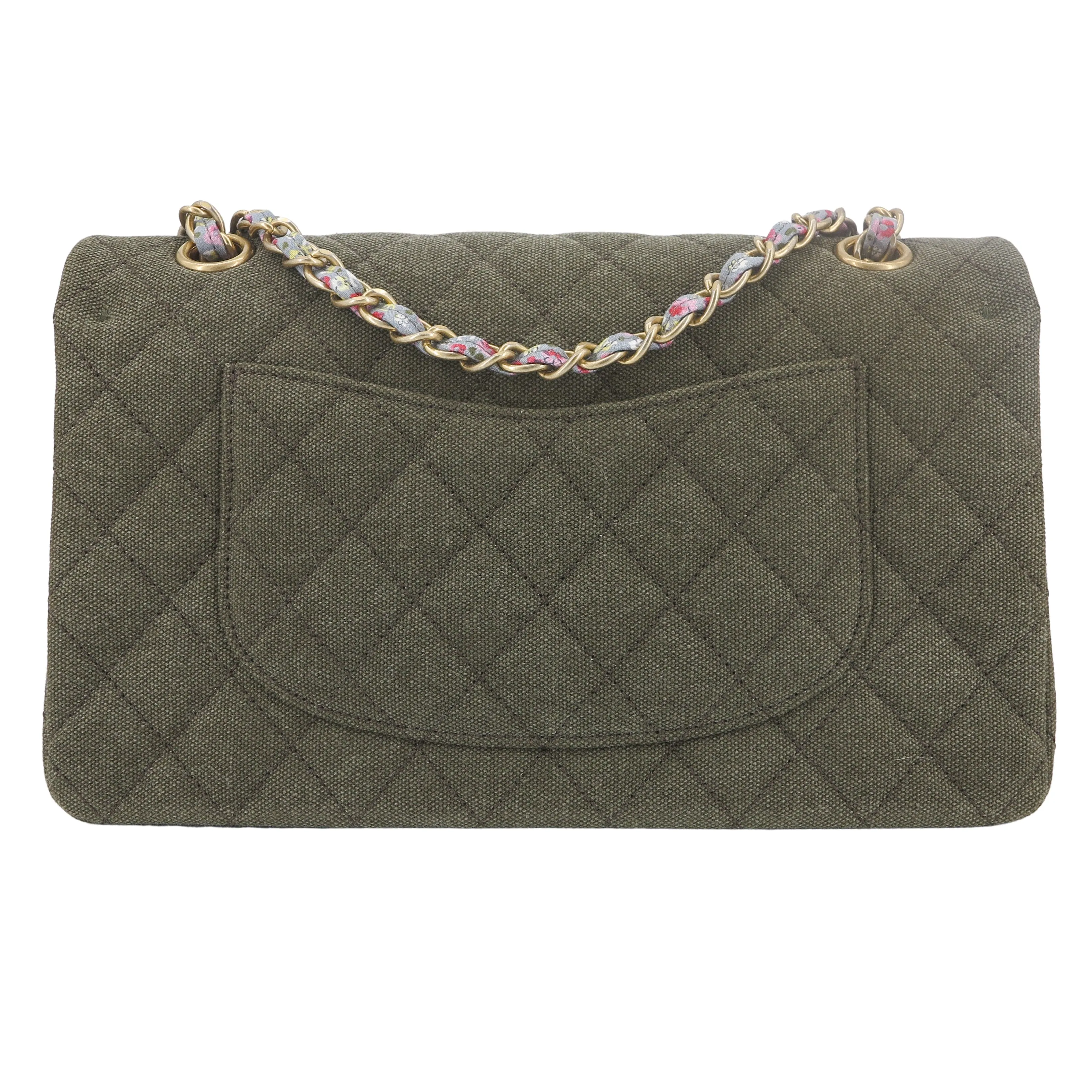 17C Coco Cuba Charms Khaki Canvas Medium Classic Double Flap Bag