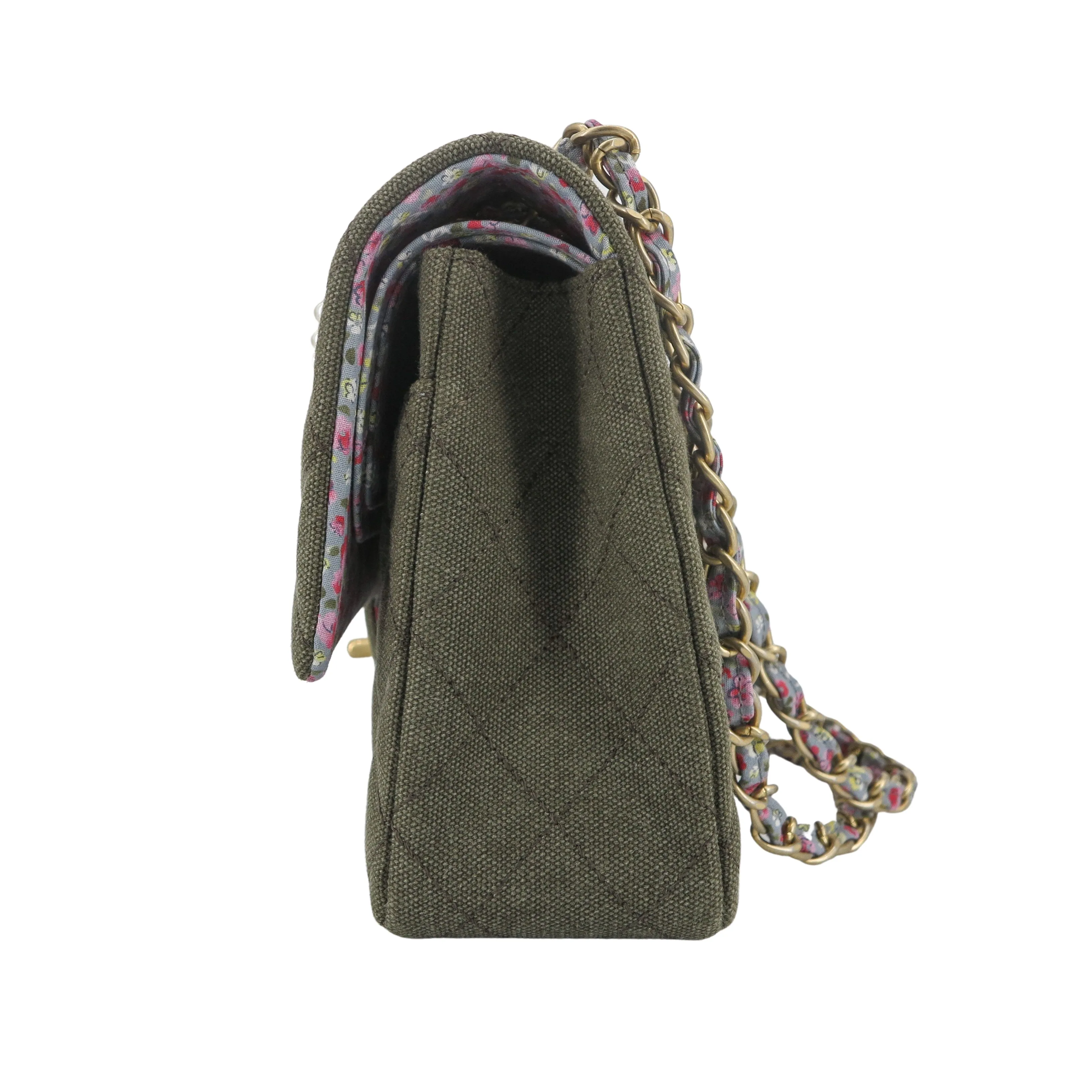 17C Coco Cuba Charms Khaki Canvas Medium Classic Double Flap Bag