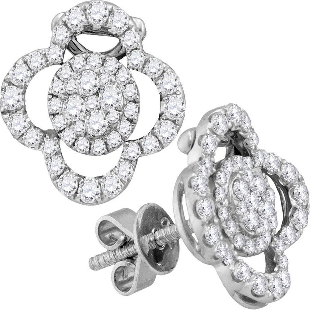 18K White Gold Round Diamond Quatrefoil Convertible Dangle Jacket Earrings 5/8 Cttw
