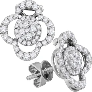18K White Gold Round Diamond Quatrefoil Convertible Dangle Jacket Earrings 5/8 Cttw