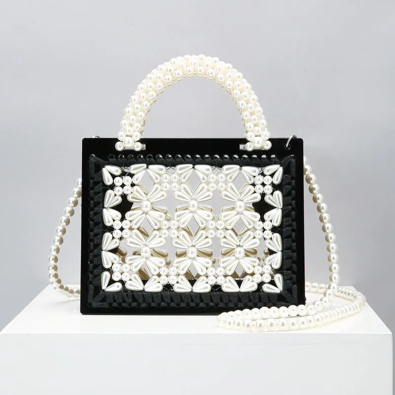2020 New Handmade Beaded Woven Pearl Transparent Acrylic One-Shoulder Diagonal Handbag