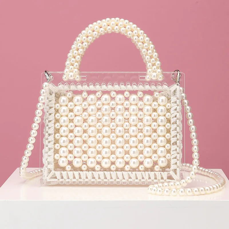 2020 New Handmade Beaded Woven Pearl Transparent Acrylic One-Shoulder Diagonal Handbag