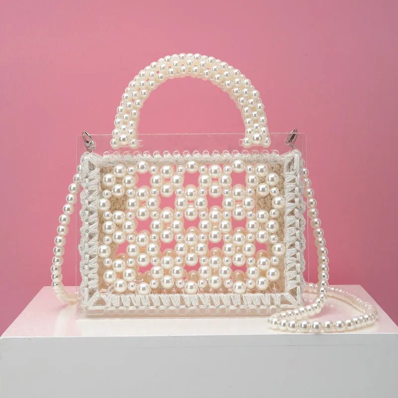 2020 New Handmade Beaded Woven Pearl Transparent Acrylic One-Shoulder Diagonal Handbag
