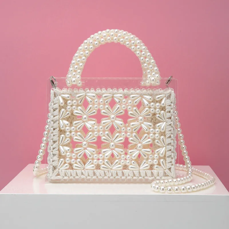 2020 New Handmade Beaded Woven Pearl Transparent Acrylic One-Shoulder Diagonal Handbag