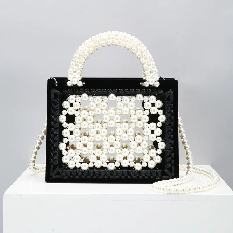 2020 New Handmade Beaded Woven Pearl Transparent Acrylic One-Shoulder Diagonal Handbag