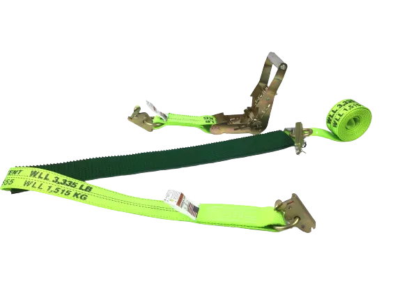 2" x 11' DIAMOND WEAVE 3 Point Wheel Strap With 2' Low Profile Grip Sleeve and Ratchet (Heavy Duty O-Ring E TRACK Fitting)