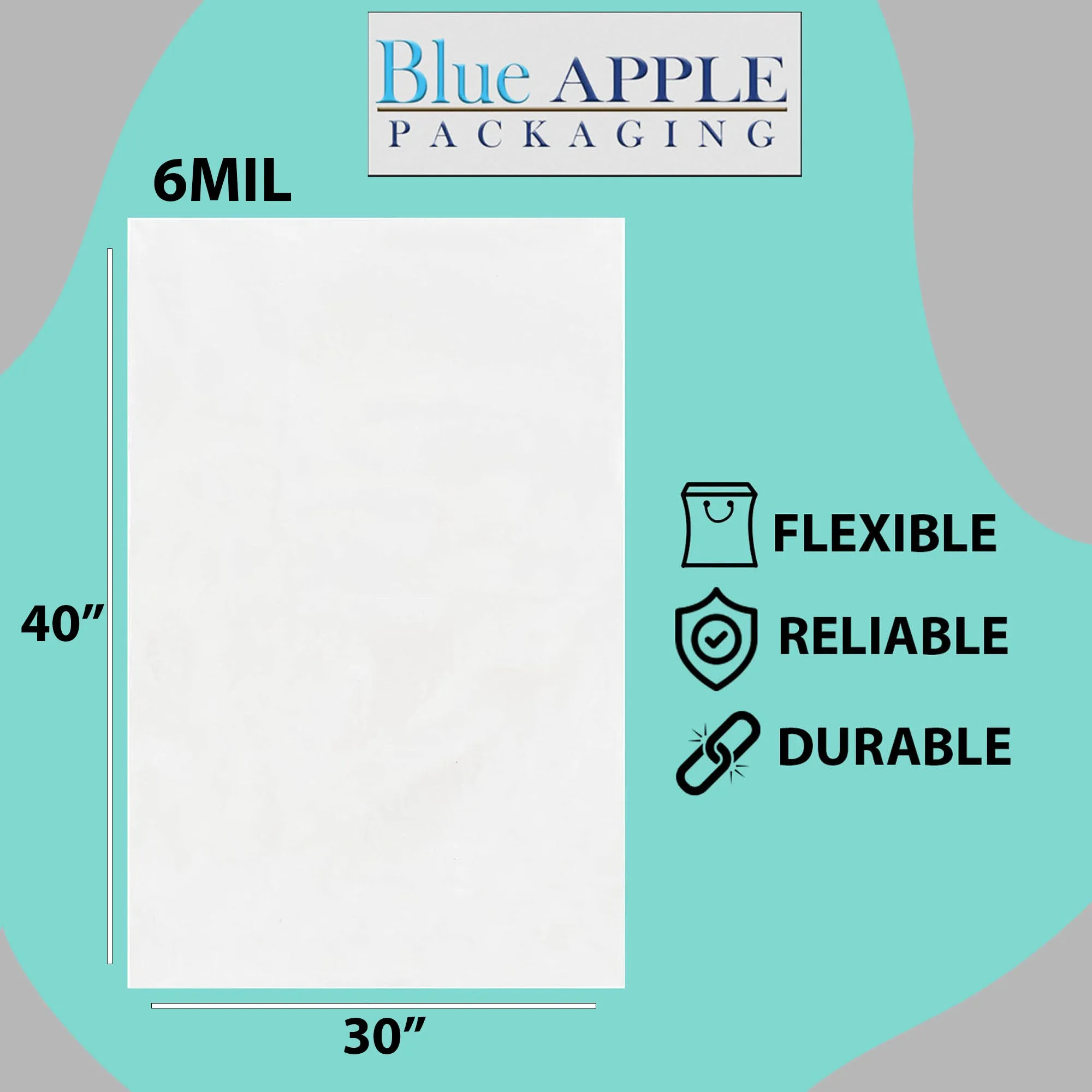 30X40 inches Clear Flat Poly Bags 6Mil Open Top (LDPE)