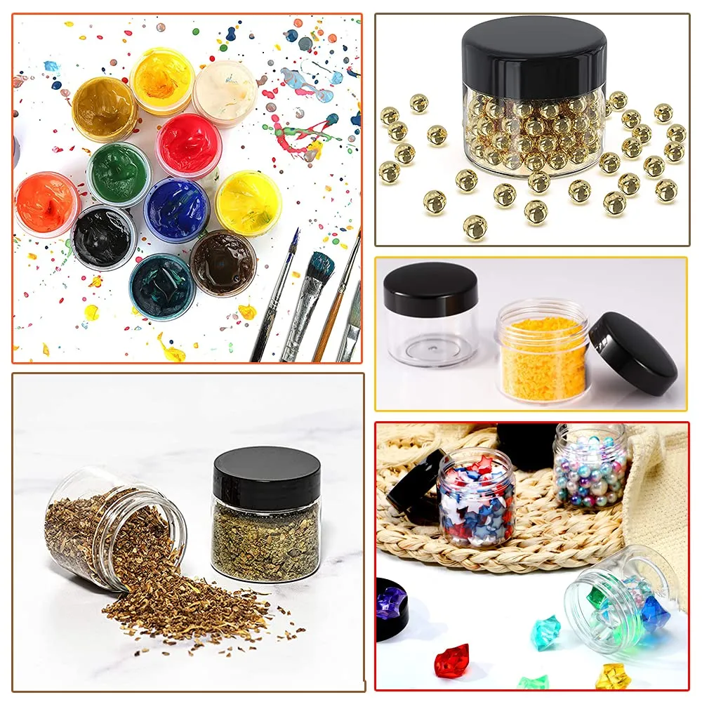 4 oz   2oz Black & White Lids Small Plastic Containers with Lids (Set of 48) Plastic Jars with Lids Cosmetic Jar - for Lip Scrub, Cream, Slime, Craft Storage