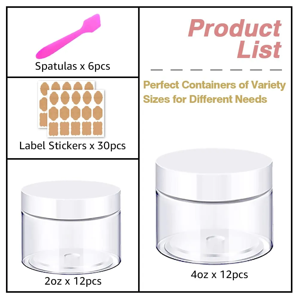 4 oz   2oz Black & White Lids Small Plastic Containers with Lids (Set of 48) Plastic Jars with Lids Cosmetic Jar - for Lip Scrub, Cream, Slime, Craft Storage