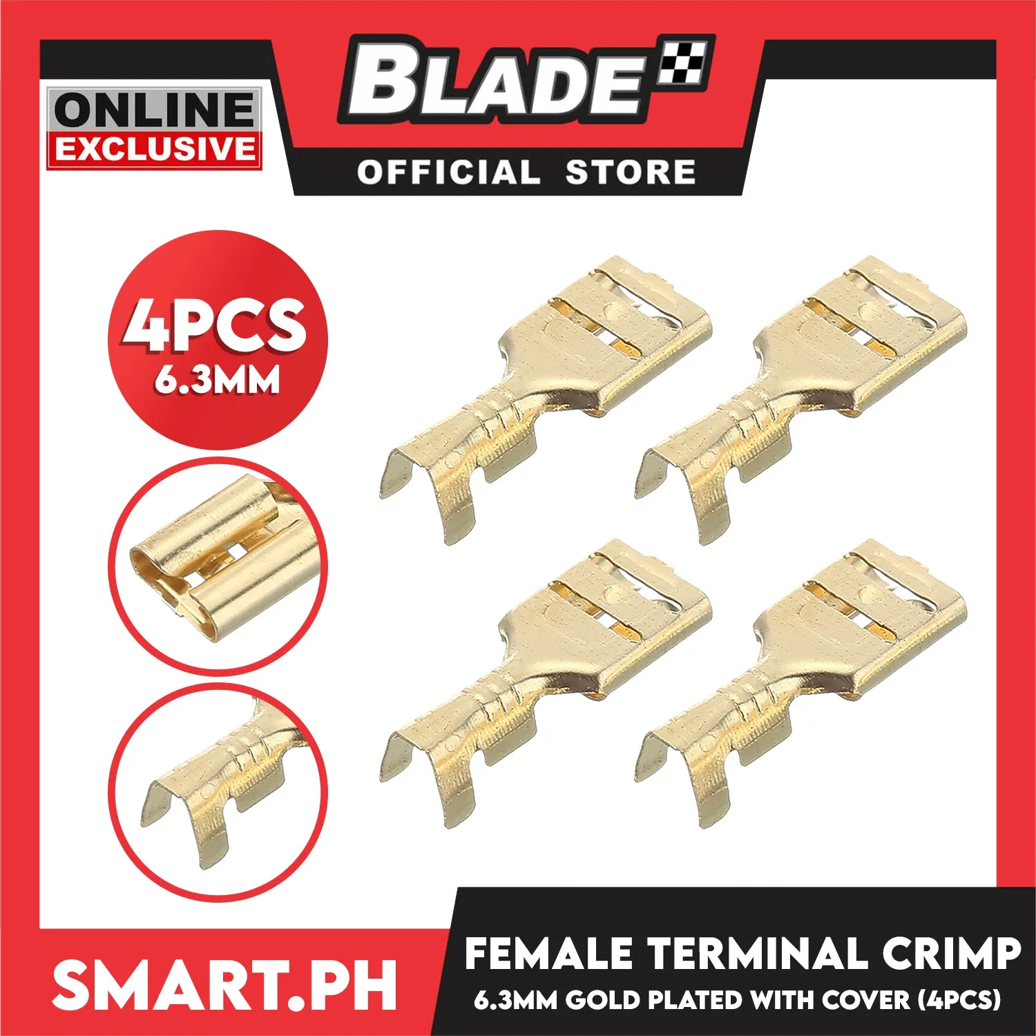 4pcs Female Terminal Crimp Gold Plated With Cover 6.3mm Non-insulated Crimp Terminals Cable Lug Wire Connectors