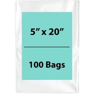 5X20 inches Clear Flat Poly Bags 2Mil Open Top (LDPE)