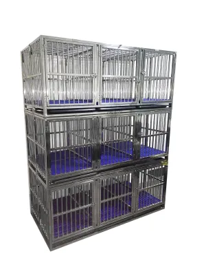 62"×28"×62" 3-Tier Stainless Steel Foldable Cage Bank 9-Door ‼️OVERSIZED Contact for freight rates 336 451-9122‼️