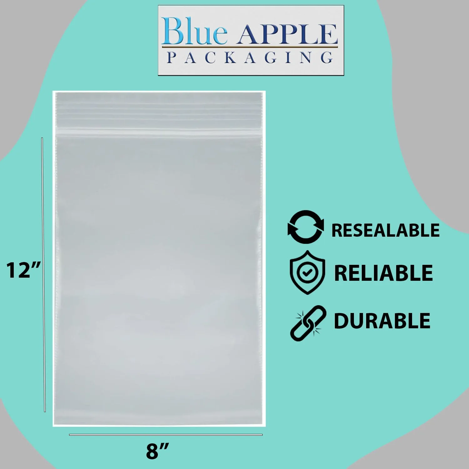 8X12 inches Reclosable Single Line Zipper Poly Bags 2 Mil (LDPE)