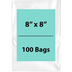 8X8 inches Clear Flat Poly Bags 2Mil Open Top (LDPE)