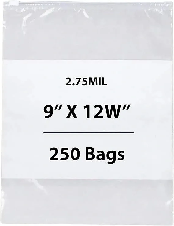 9X12 inches Resealable Poly Bags Slide Seal With write on Block 2.75 Mil (LDPE)