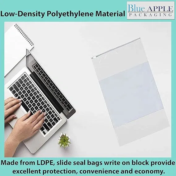 9X12 inches Resealable Poly Bags Slide Seal With write on Block 2.75 Mil (LDPE)