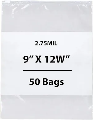 9X12 inches Resealable Poly Bags Slide Seal With write on Block 2.75 Mil (LDPE)