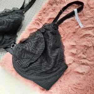 Aerie American Eagle Be Free Lace Balconette Bra 34DD Black NEW Gift Idea