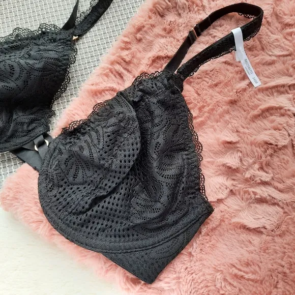 Aerie American Eagle Be Free Lace Balconette Bra 34DD Black NEW Gift Idea