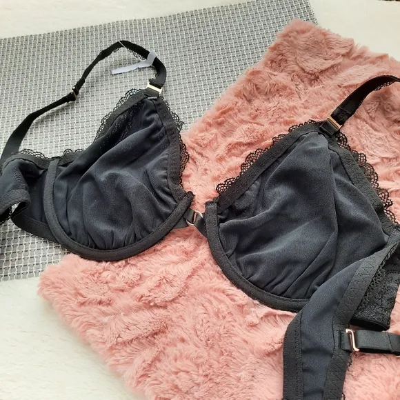 Aerie American Eagle Be Free Lace Balconette Bra 34DD Black NEW Gift Idea