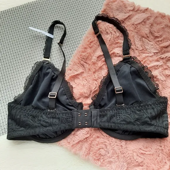 Aerie American Eagle Be Free Lace Balconette Bra 34DD Black NEW Gift Idea