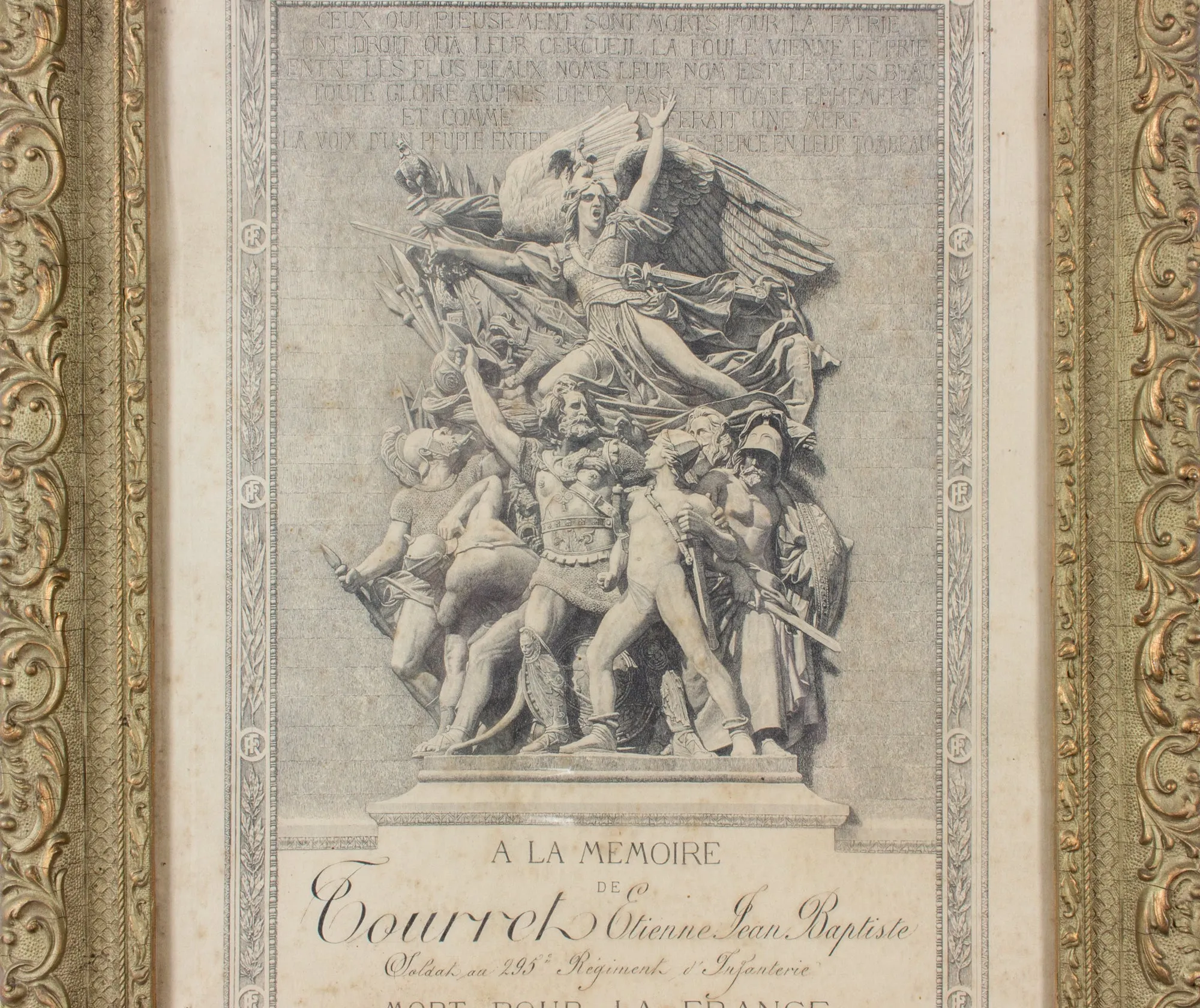 Antique French Framed "Hommage de la Nation" WWI Document