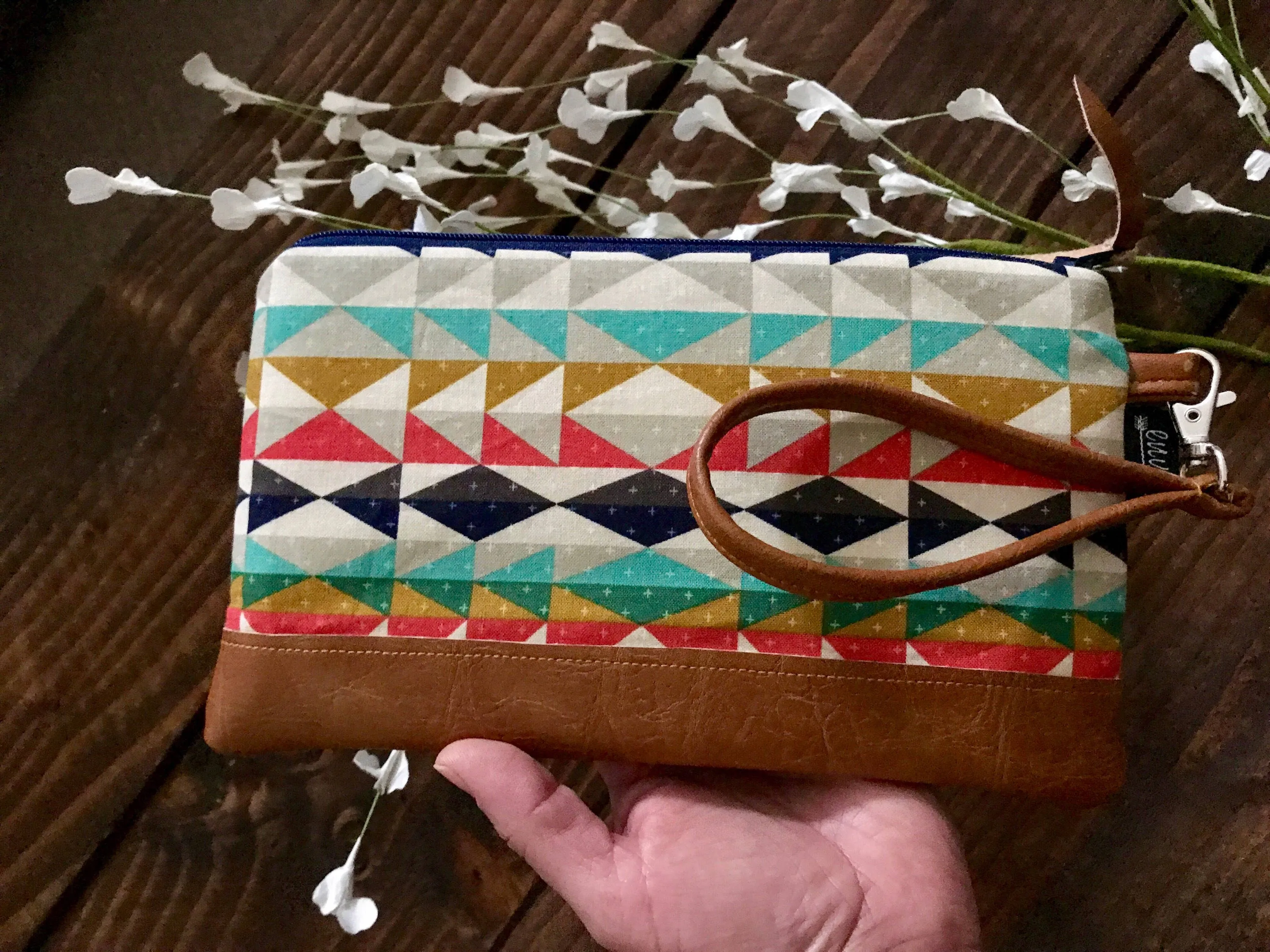 Aztec Overlook with Vegan Leather - Zippered Wristlet Clutch /  Bridesmaid Gift- Accessory Make Up Bag -