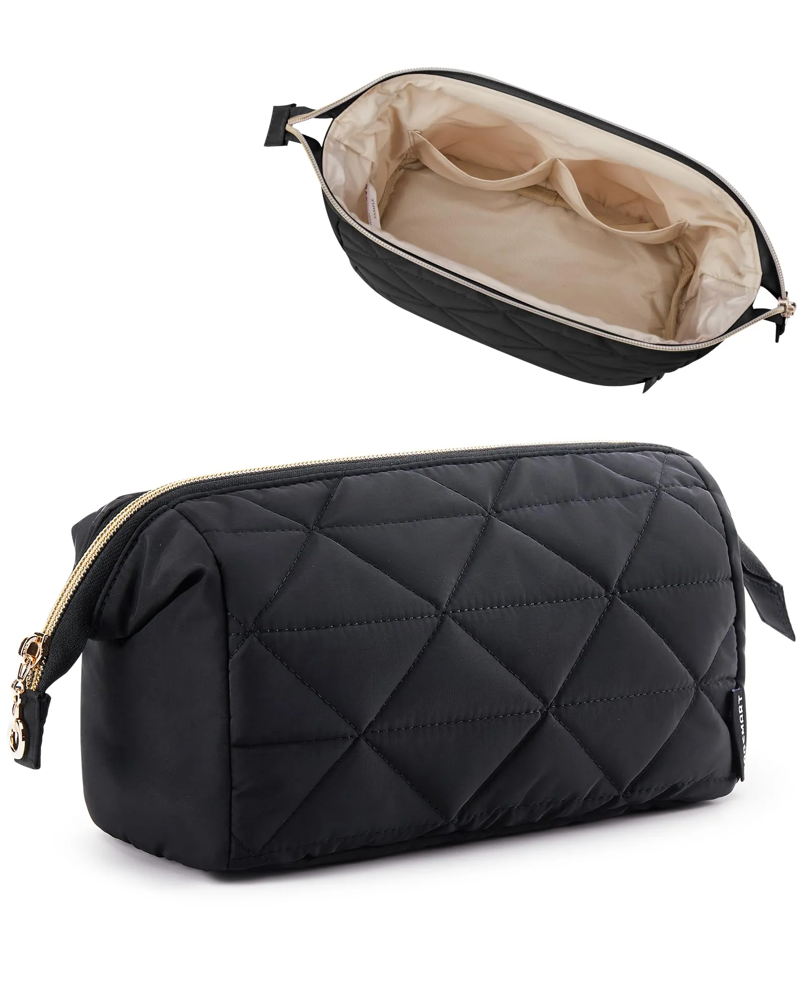 BAGSMART Makeup Bag Travel Makeup Bag, Cute Puffy Make Up Bag, Wide-open Cosmetic Bags for Women, Small Makeup Pouch for Travel Essentials Toiletries Accessories (Black)