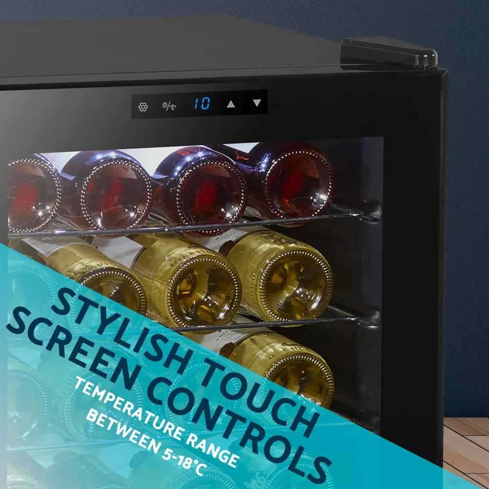 Baridi 28 Bottle Wine Cooler Fridge with Touch Controls - Black - B