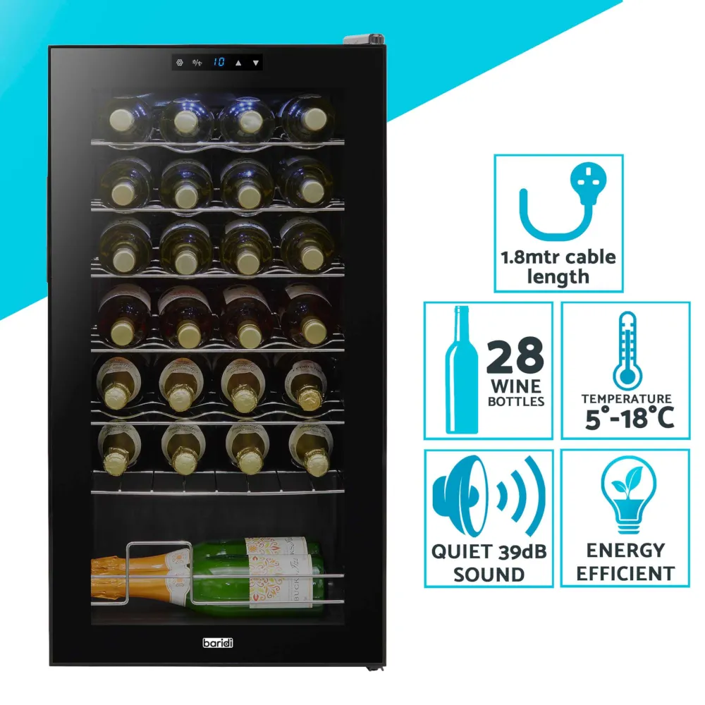 Baridi 28 Bottle Wine Cooler Fridge with Touch Controls - Black - B