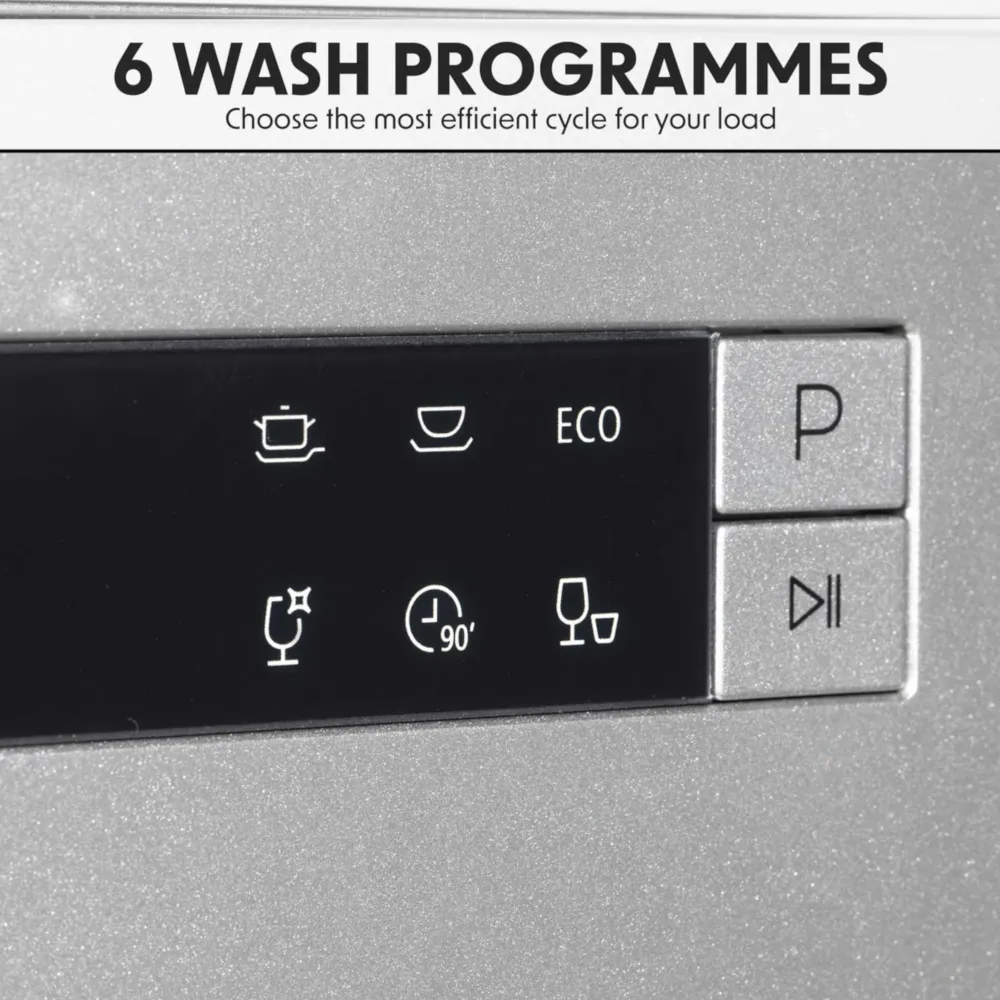 Baridi Compact Tabletop Dishwasher 6.5L, 6 Place Settings - Silver - B