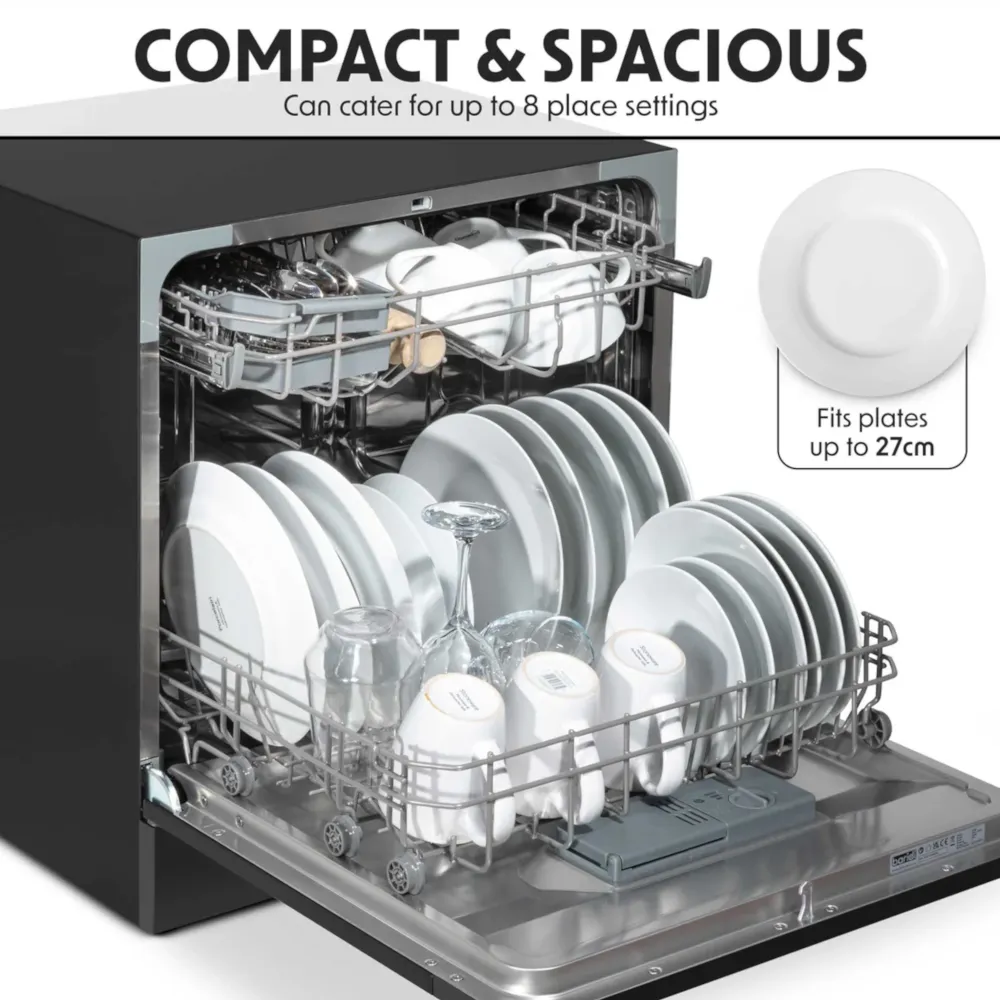 Baridi Compact Tabletop Dishwasher 8L, 8 Place Settings - Black - B