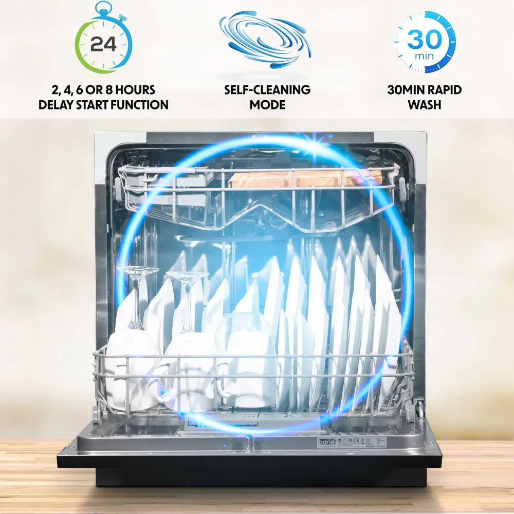 Baridi Compact Tabletop Dishwasher 8L, 8 Place Settings - Black - B