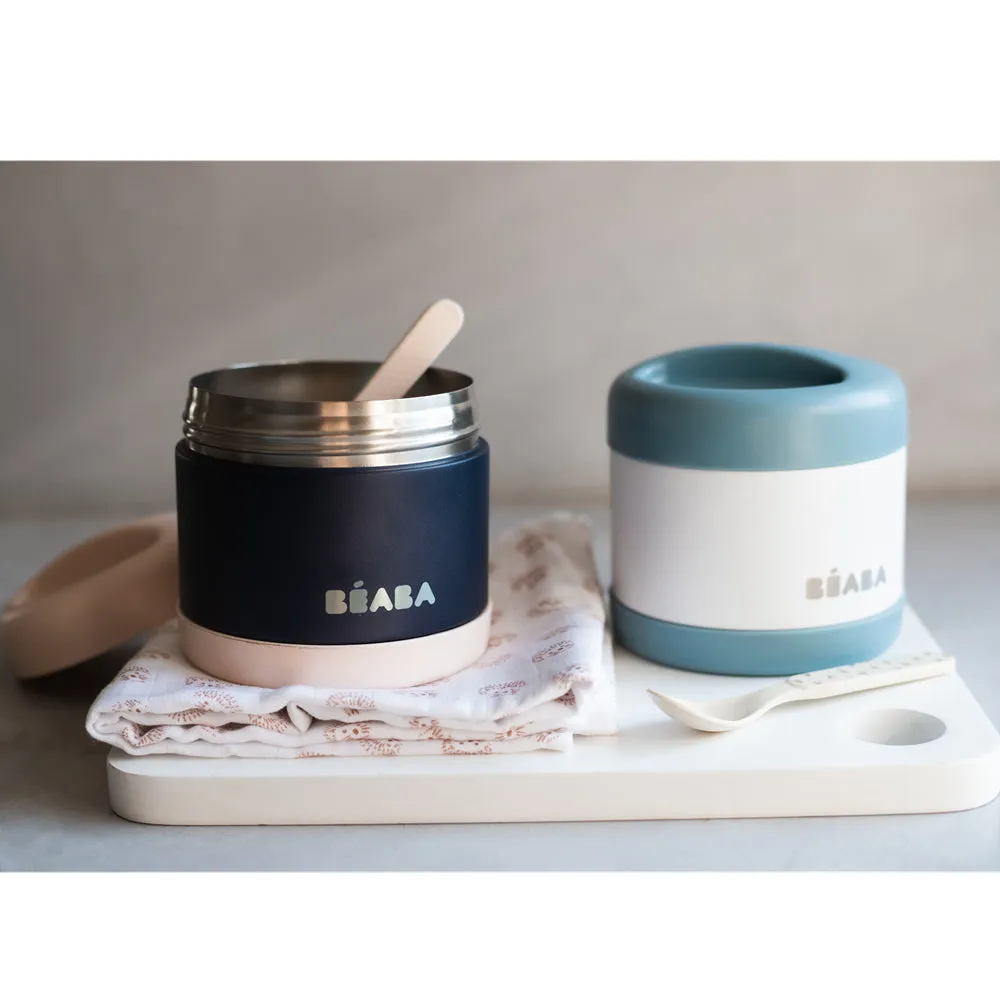 Beaba Stainless Steel Isothermal Portion 500ml - Light Pink / Night Blue
