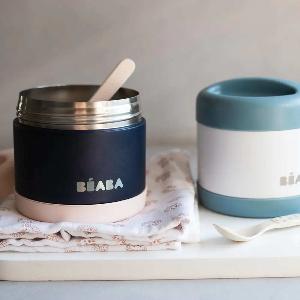 Beaba Stainless Steel Isothermal Portion 500ml - Light Pink / Night Blue
