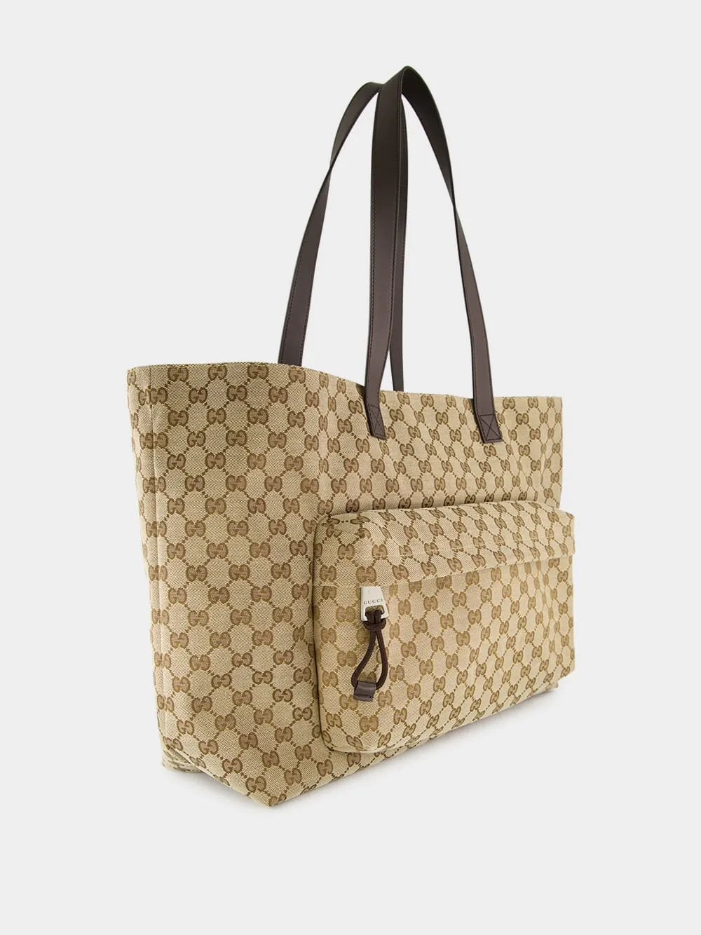 Beige and Dark Brown Large GG Tote Bag