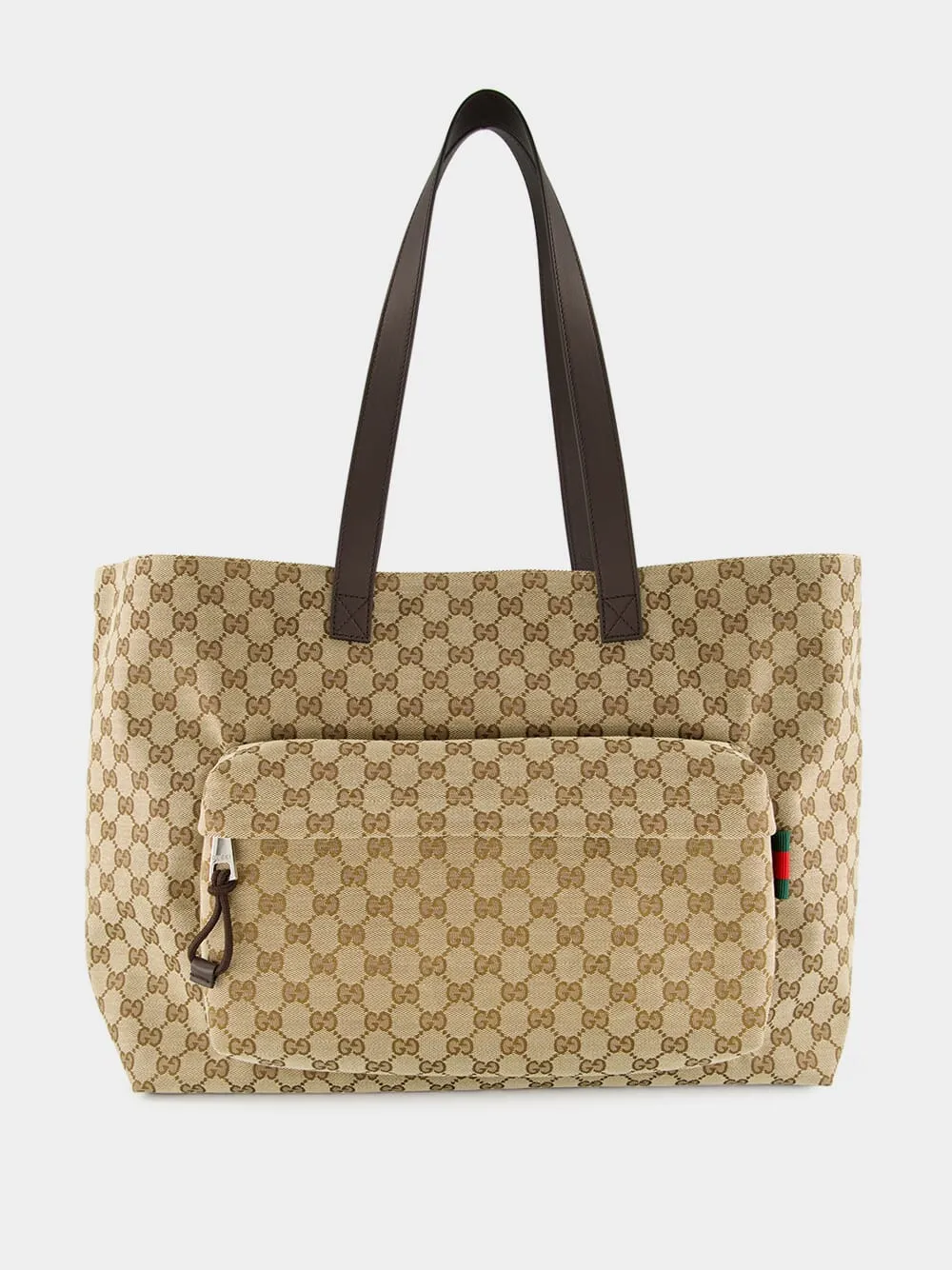 Beige and Dark Brown Large GG Tote Bag