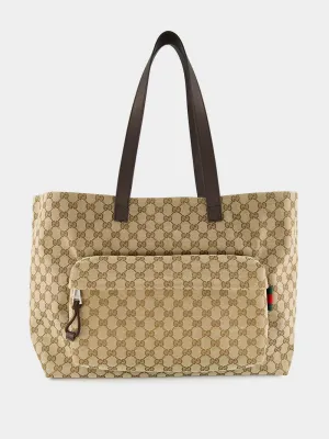 Beige and Dark Brown Large GG Tote Bag