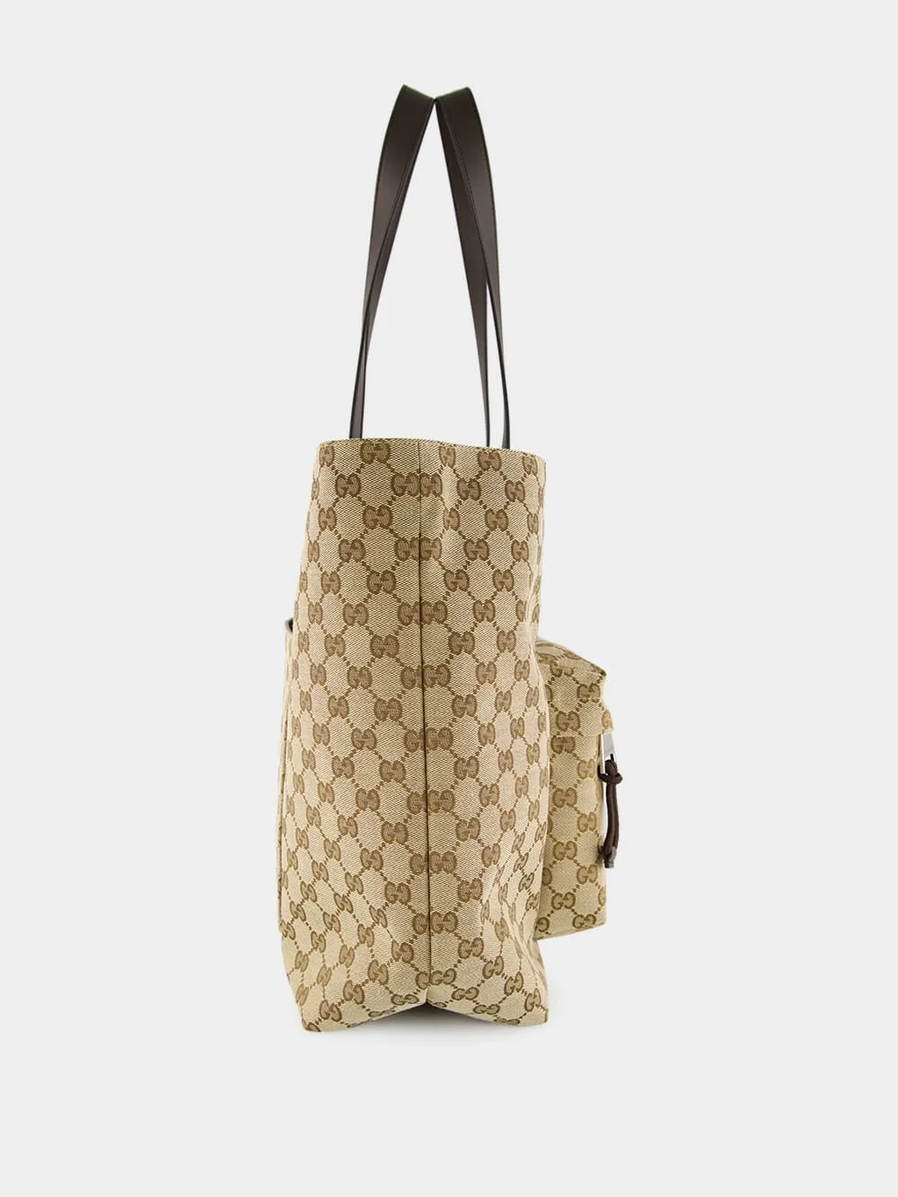 Beige and Dark Brown Large GG Tote Bag