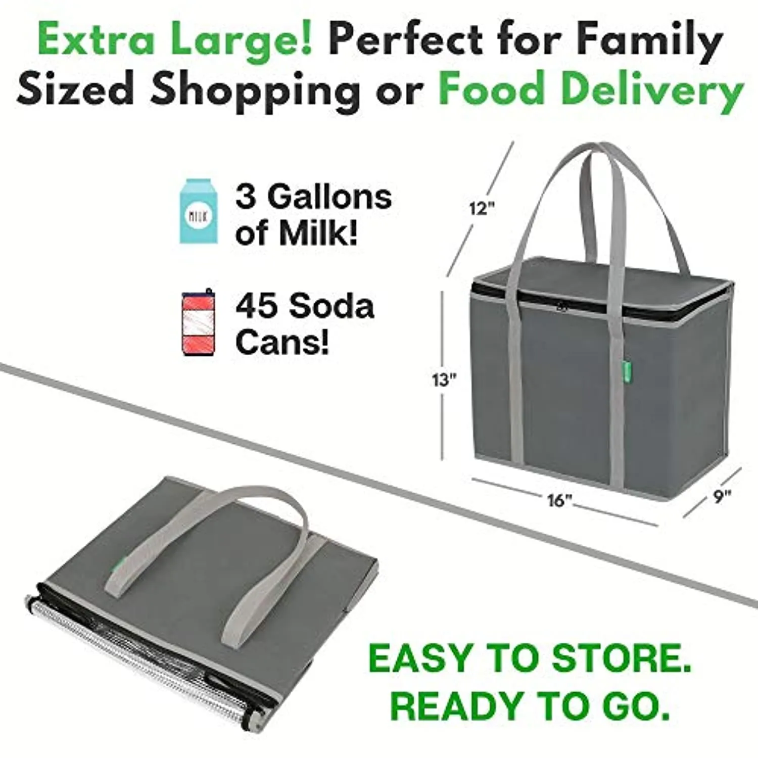 BELLEFORD  Insulated Reusable Grocery Bags (2-Pack) - Premium Quality Cooler Bags with Hard Bottom Insert - Stands Upright, Machine Washable, Sturdy Zipper - Insulated Bag for Hot or Cold, Food Delivery Bag