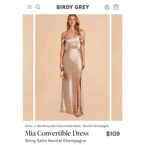 Birdy Grey Neutral Champagne Mia Convertible Dress Bridesmaid Maxi Size SMALL