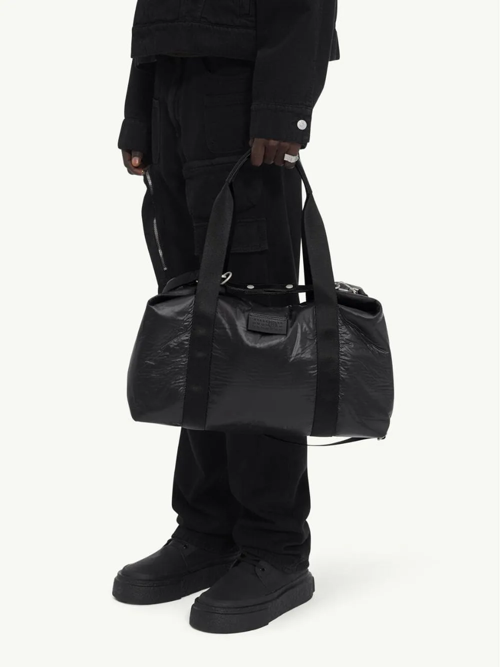 Black Crunched Nylon Weekend Bag